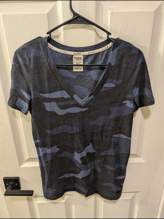 PINK Victoria's Secret Tops - PINK Victoria's Secret Women's Camo V-Neck Short Sleeve Tee - Blue & Black